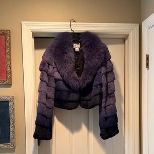 Elegant Ombré Purple Genuine Dyed Fox and Rabbit Fur Jacket